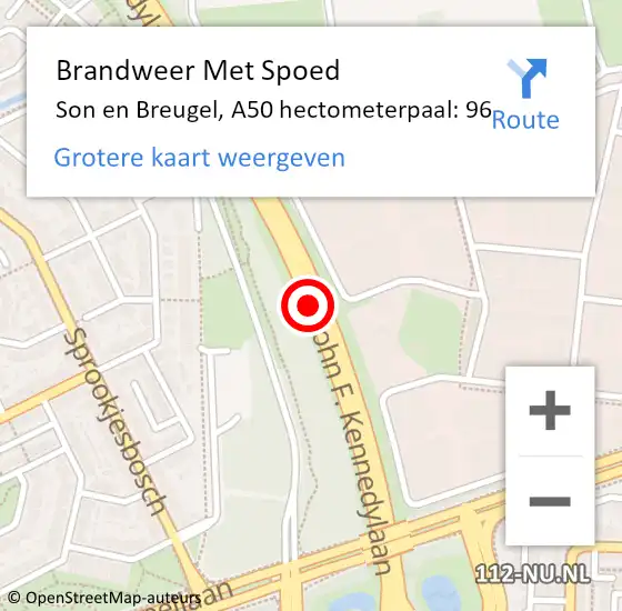 Locatie op kaart van de 112 melding: Brandweer Met Spoed Naar Son en Breugel, A50 hectometerpaal: 96 op 7 september 2023 08:37