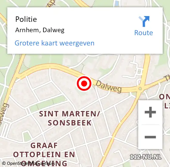 Locatie op kaart van de 112 melding: Politie Arnhem, Dalweg op 7 september 2023 08:49