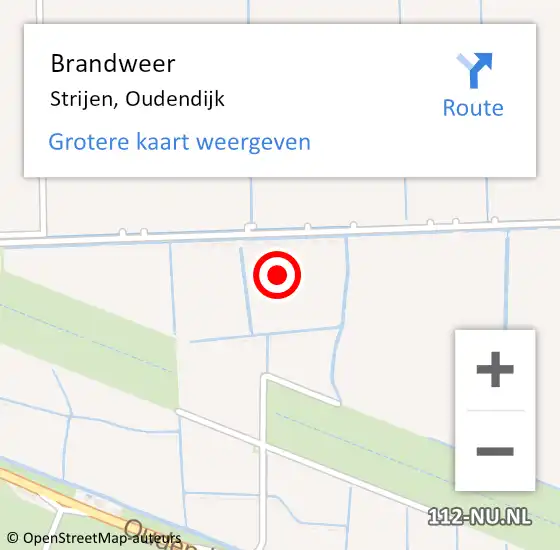 Locatie op kaart van de 112 melding: Brandweer Strijen, Oudendijk op 7 september 2023 08:50