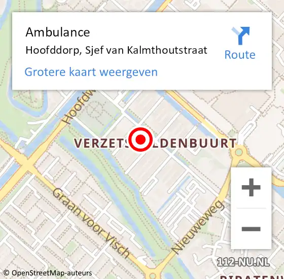 Locatie op kaart van de 112 melding: Ambulance Hoofddorp, Sjef van Kalmthoutstraat op 7 september 2023 09:36