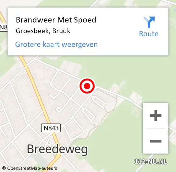 Locatie op kaart van de 112 melding: Brandweer Met Spoed Naar Groesbeek, Bruuk op 7 september 2023 09:37