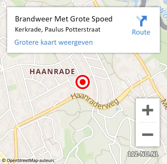 Locatie op kaart van de 112 melding: Brandweer Met Grote Spoed Naar Kerkrade, Paulus Potterstraat op 7 september 2023 09:37