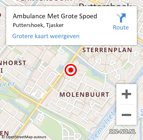 Locatie op kaart van de 112 melding: Ambulance Met Grote Spoed Naar Puttershoek, Tjasker op 7 september 2023 09:42