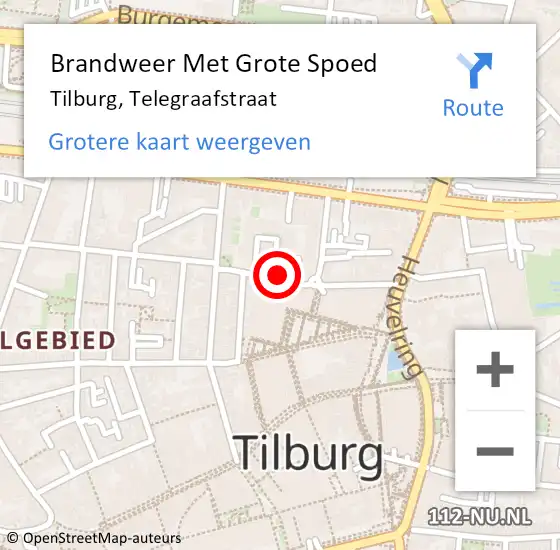 Locatie op kaart van de 112 melding: Brandweer Met Grote Spoed Naar Tilburg, Telegraafstraat op 7 september 2023 10:02