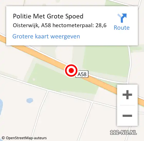 Locatie op kaart van de 112 melding: Politie Met Grote Spoed Naar Oisterwijk, A58 hectometerpaal: 28,6 op 7 september 2023 10:08