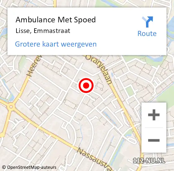 Locatie op kaart van de 112 melding: Ambulance Met Spoed Naar Lisse, Emmastraat op 7 september 2023 10:12