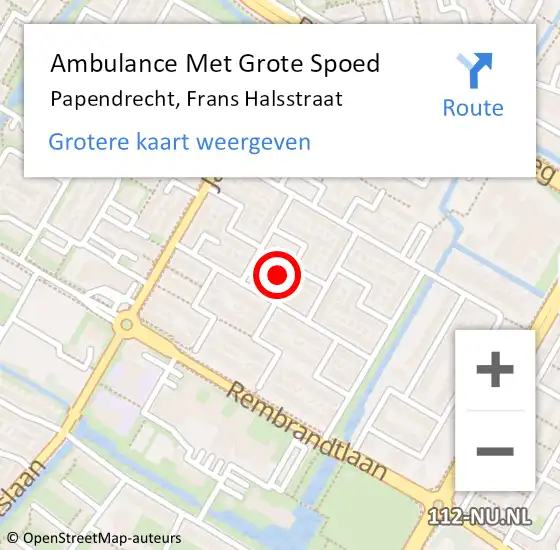 Locatie op kaart van de 112 melding: Ambulance Met Grote Spoed Naar Papendrecht, Frans Halsstraat op 7 september 2023 10:17