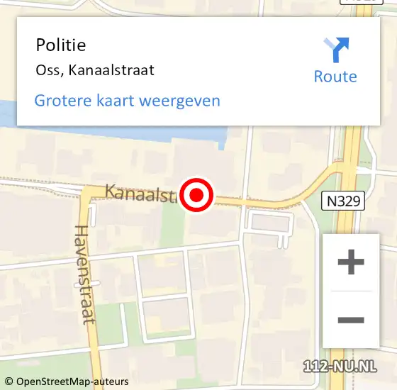 Locatie op kaart van de 112 melding: Politie Oss, Kanaalstraat op 7 september 2023 10:31