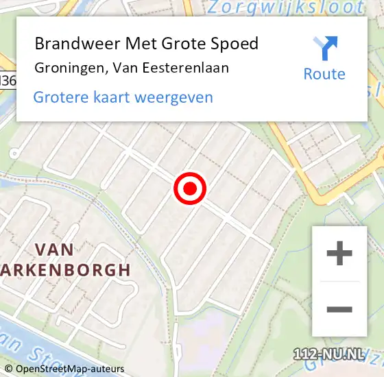 Locatie op kaart van de 112 melding: Brandweer Met Grote Spoed Naar Groningen, Van Eesterenlaan op 7 september 2023 10:43