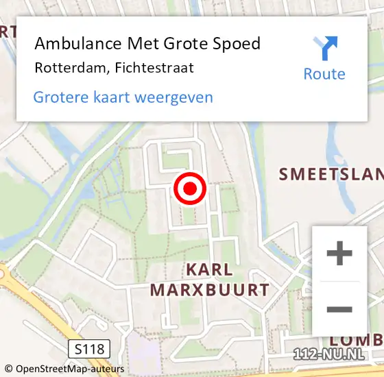 Locatie op kaart van de 112 melding: Ambulance Met Grote Spoed Naar Rotterdam, Fichtestraat op 7 september 2023 10:57