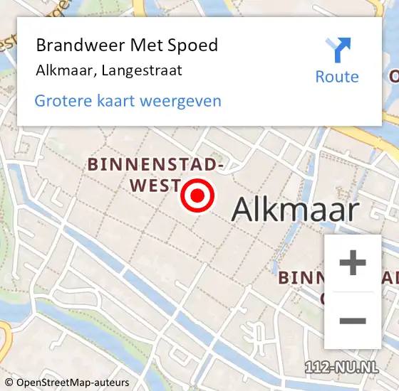 Locatie op kaart van de 112 melding: Brandweer Met Spoed Naar Alkmaar, Langestraat op 7 september 2023 11:13