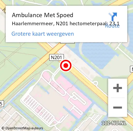 Locatie op kaart van de 112 melding: Ambulance Met Spoed Naar Haarlemmermeer, N201 hectometerpaal: 23,1 op 7 september 2023 11:22
