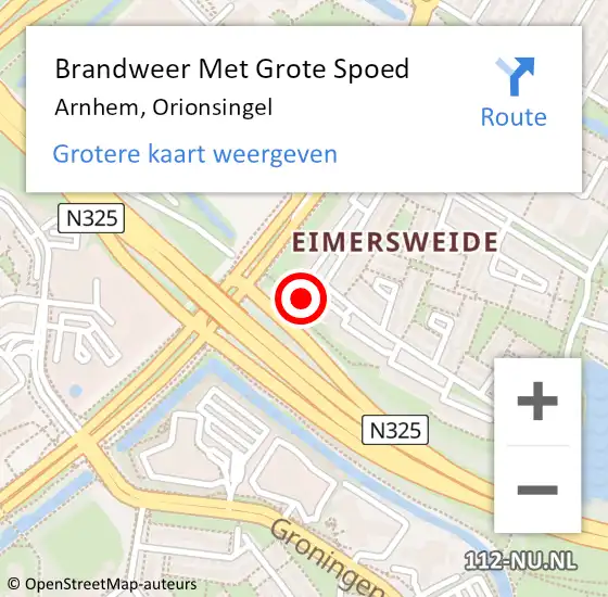 Locatie op kaart van de 112 melding: Brandweer Met Grote Spoed Naar Arnhem, Orionsingel op 7 september 2023 11:59