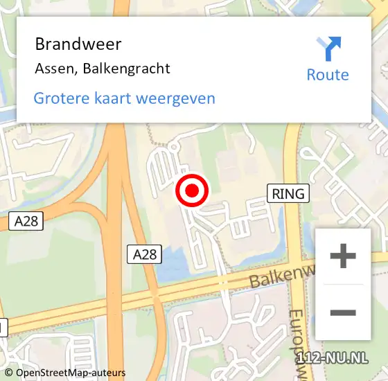 Locatie op kaart van de 112 melding: Brandweer Assen, Balkengracht op 7 september 2023 12:12