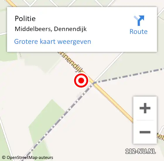 Locatie op kaart van de 112 melding: Politie Middelbeers, Dennendijk op 7 september 2023 12:34