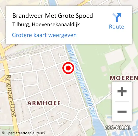 Locatie op kaart van de 112 melding: Brandweer Met Grote Spoed Naar Tilburg, Hoevensekanaaldijk op 7 september 2023 13:11