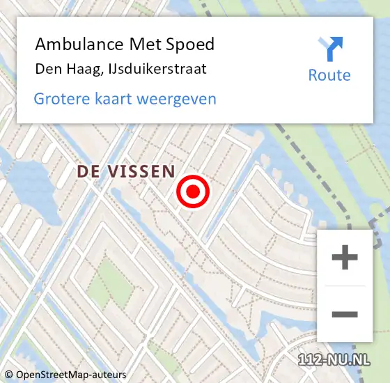 Locatie op kaart van de 112 melding: Ambulance Met Spoed Naar Den Haag, IJsduikerstraat op 7 september 2023 13:20