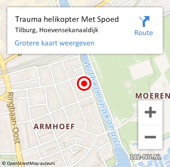 Locatie op kaart van de 112 melding: Trauma helikopter Met Spoed Naar Tilburg, Hoevensekanaaldijk op 7 september 2023 13:30