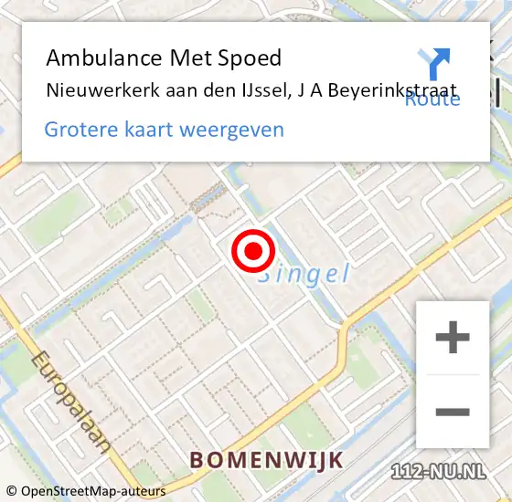 Locatie op kaart van de 112 melding: Ambulance Met Spoed Naar Nieuwerkerk aan den IJssel, J A Beyerinkstraat op 7 september 2023 13:38