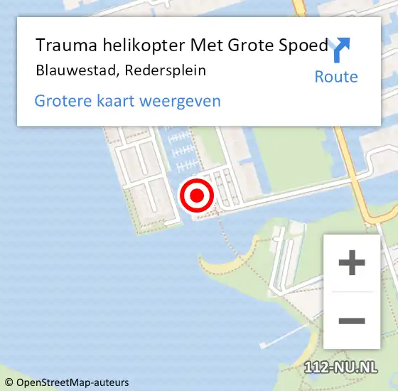Locatie op kaart van de 112 melding: Trauma helikopter Met Grote Spoed Naar Blauwestad, Redersplein op 7 september 2023 13:38
