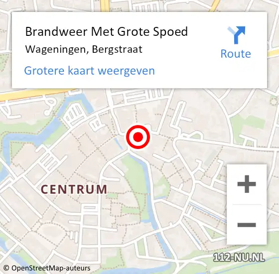 Locatie op kaart van de 112 melding: Brandweer Met Grote Spoed Naar Wageningen, Bergstraat op 7 september 2023 14:08