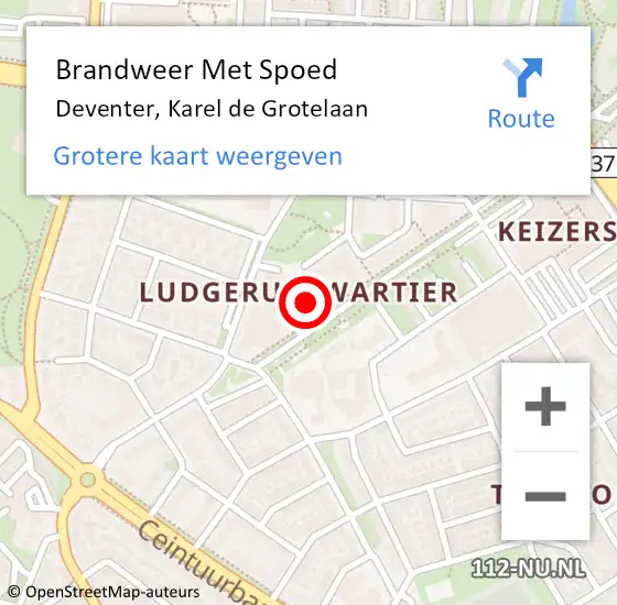 Locatie op kaart van de 112 melding: Brandweer Met Spoed Naar Deventer, Karel de Grotelaan op 7 september 2023 14:23