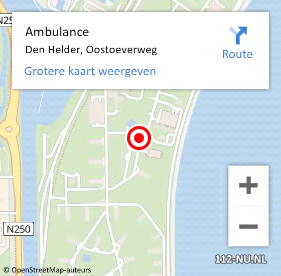 Locatie op kaart van de 112 melding: Ambulance Den Helder, Oostoeverweg op 7 september 2023 14:23