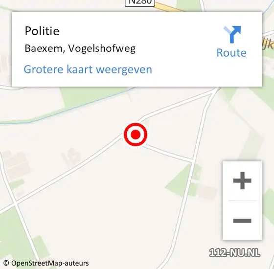 Locatie op kaart van de 112 melding: Politie Baexem, Vogelshofweg op 7 september 2023 14:29