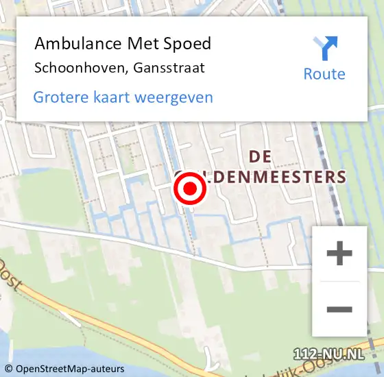 Locatie op kaart van de 112 melding: Ambulance Met Spoed Naar Schoonhoven, Gansstraat op 7 september 2023 14:36