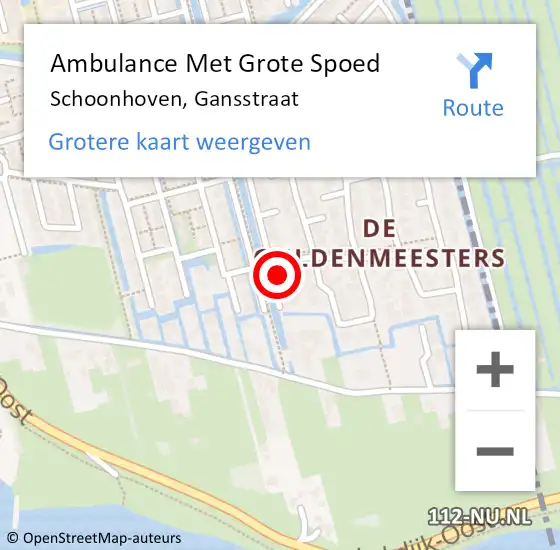 Locatie op kaart van de 112 melding: Ambulance Met Grote Spoed Naar Schoonhoven, Gansstraat op 7 september 2023 14:39