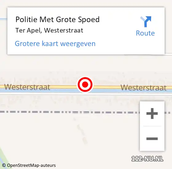 Locatie op kaart van de 112 melding: Politie Met Grote Spoed Naar Ter Apel, Westerstraat op 7 september 2023 15:01