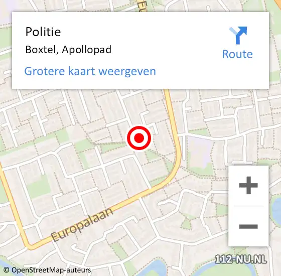 Locatie op kaart van de 112 melding: Politie Boxtel, Apollopad op 7 september 2023 15:06