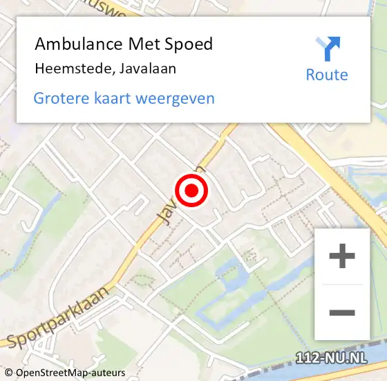 Locatie op kaart van de 112 melding: Ambulance Met Spoed Naar Heemstede, Javalaan op 7 september 2023 15:19