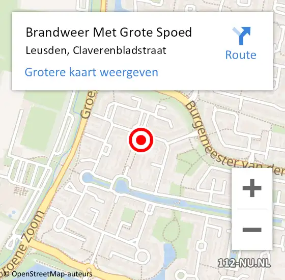 Locatie op kaart van de 112 melding: Brandweer Met Grote Spoed Naar Leusden, Claverenbladstraat op 7 september 2023 15:19