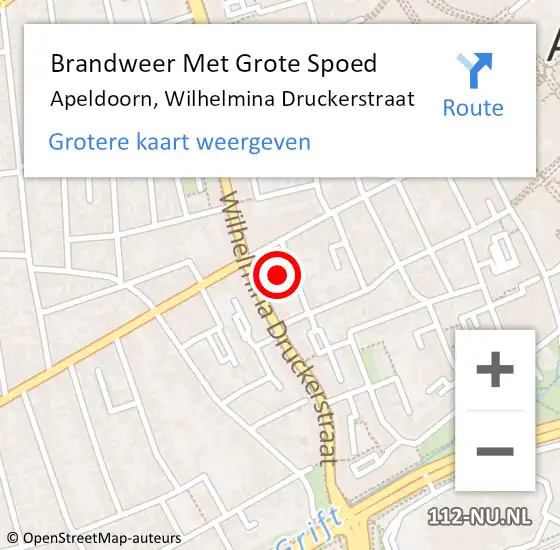 Locatie op kaart van de 112 melding: Brandweer Met Grote Spoed Naar Apeldoorn, Wilhelmina Druckerstraat op 7 september 2023 15:47