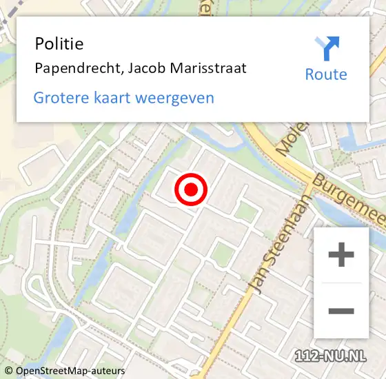 Locatie op kaart van de 112 melding: Politie Papendrecht, Jacob Marisstraat op 7 september 2023 15:54