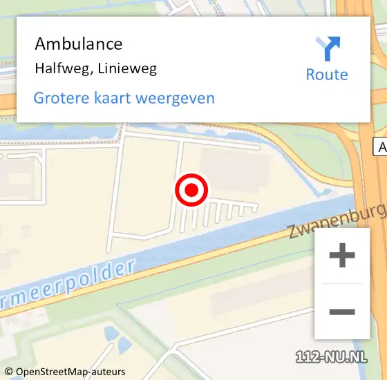 Locatie op kaart van de 112 melding: Ambulance Halfweg, Linieweg op 7 september 2023 15:55