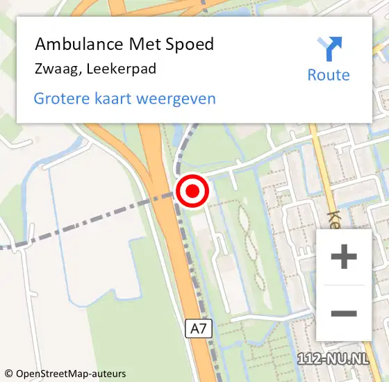 Locatie op kaart van de 112 melding: Ambulance Met Spoed Naar Zwaag, Leekerpad op 7 september 2023 15:59