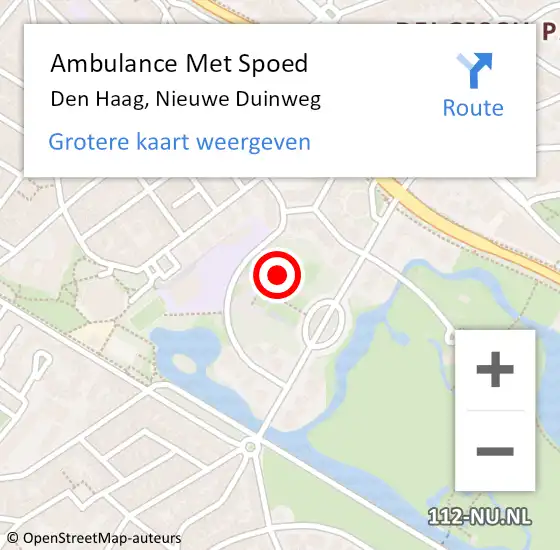 Locatie op kaart van de 112 melding: Ambulance Met Spoed Naar Den Haag, Nieuwe Duinweg op 7 september 2023 16:19