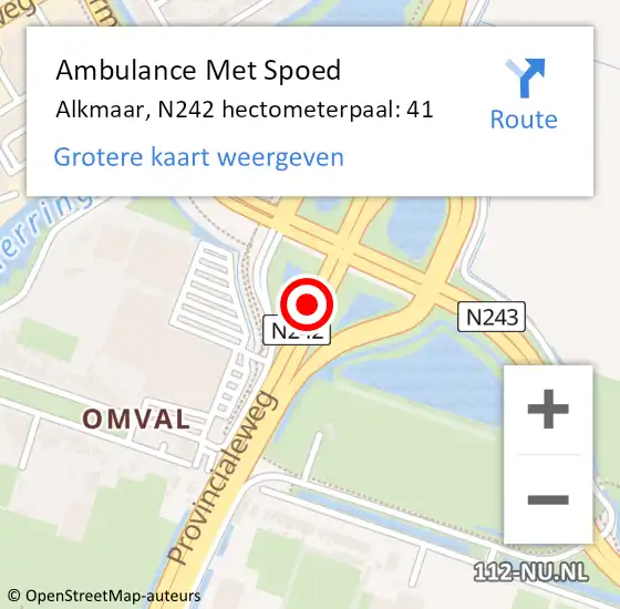 Locatie op kaart van de 112 melding: Ambulance Met Spoed Naar Alkmaar, N242 hectometerpaal: 41 op 7 september 2023 16:19