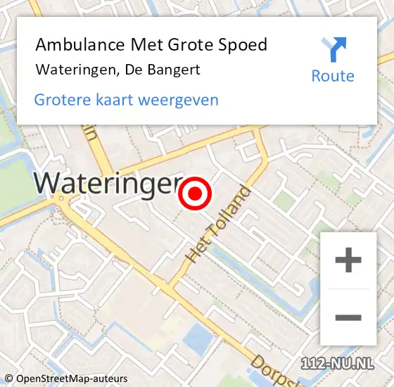 Locatie op kaart van de 112 melding: Ambulance Met Grote Spoed Naar Wateringen, De Bangert op 7 september 2023 16:44