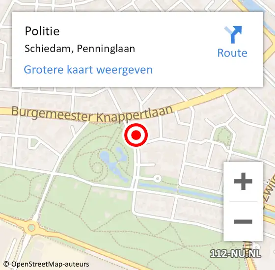 Locatie op kaart van de 112 melding: Politie Schiedam, Penninglaan op 7 september 2023 16:49