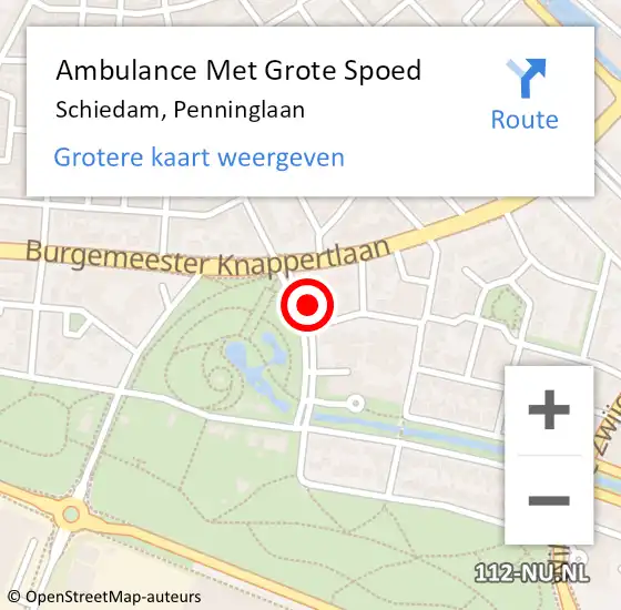 Locatie op kaart van de 112 melding: Ambulance Met Grote Spoed Naar Schiedam, Penninglaan op 7 september 2023 16:49