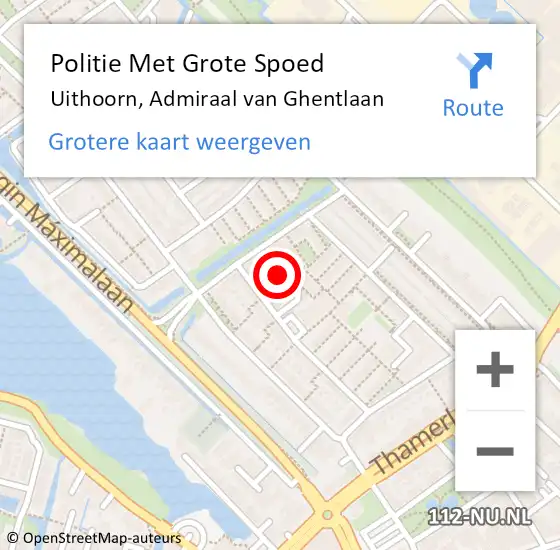 Locatie op kaart van de 112 melding: Politie Met Grote Spoed Naar Uithoorn, Admiraal van Ghentlaan op 7 september 2023 17:00