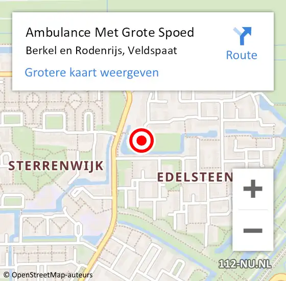 Locatie op kaart van de 112 melding: Ambulance Met Grote Spoed Naar Berkel en Rodenrijs, Veldspaat op 7 september 2023 17:18