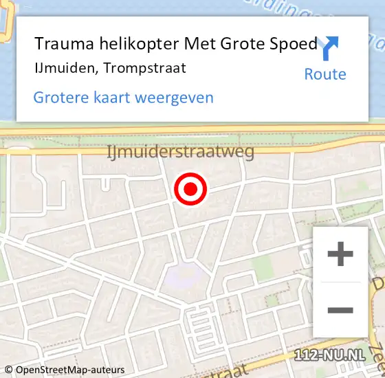 Locatie op kaart van de 112 melding: Trauma helikopter Met Grote Spoed Naar IJmuiden, Trompstraat op 7 september 2023 17:18