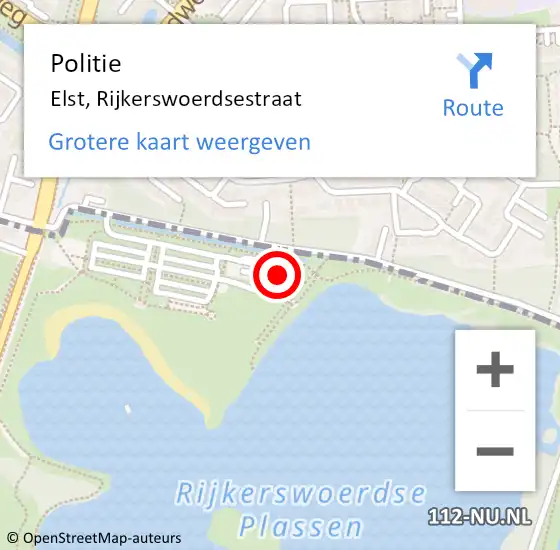 Locatie op kaart van de 112 melding: Politie Elst, Rijkerswoerdsestraat op 7 september 2023 17:40