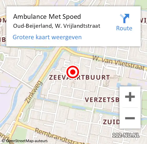 Locatie op kaart van de 112 melding: Ambulance Met Spoed Naar Oud-Beijerland, W. Vrijlandtstraat op 7 september 2023 17:43