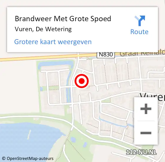 Locatie op kaart van de 112 melding: Brandweer Met Grote Spoed Naar Vuren, De Wetering op 7 september 2023 17:43