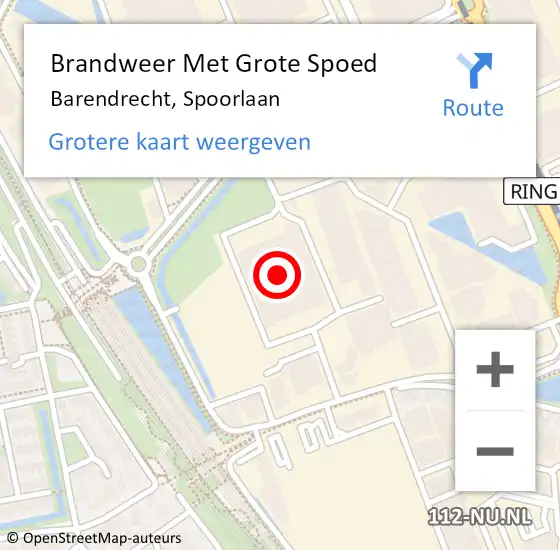 Locatie op kaart van de 112 melding: Brandweer Met Grote Spoed Naar Barendrecht, Spoorlaan op 7 september 2023 17:45